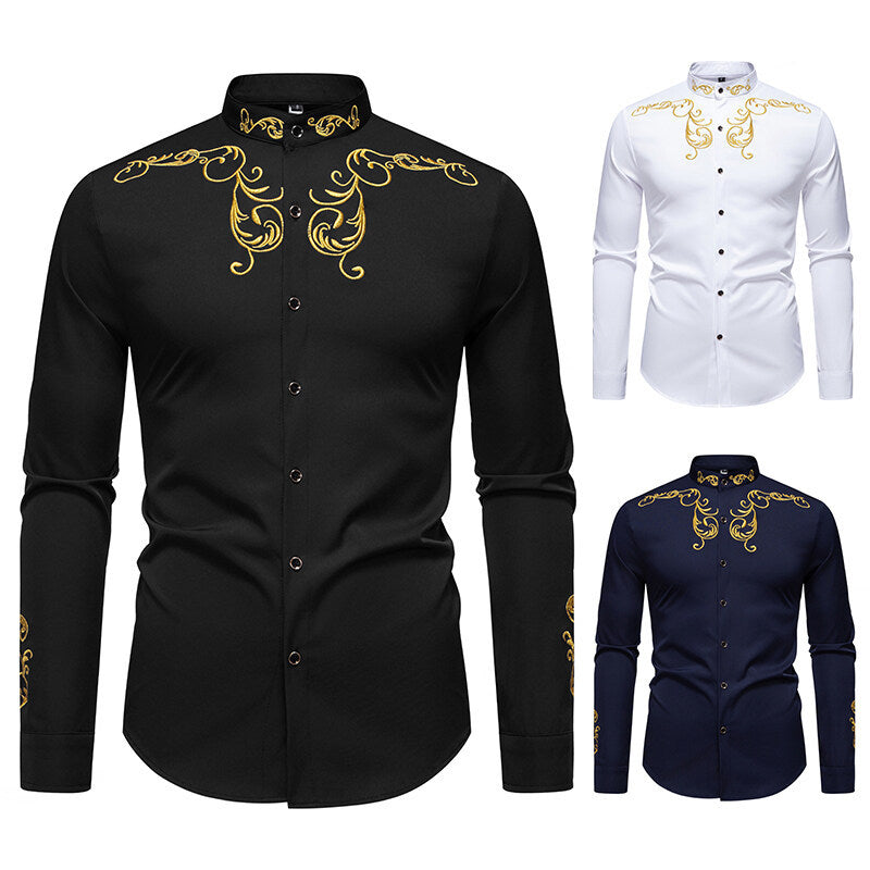 Herren Langarmhemd Elegantes Mit Verzierungen Modern