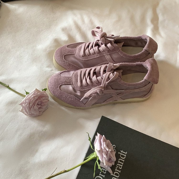 Damen Sneaker Weiches Veloursleder Schnürschuhe Frauen