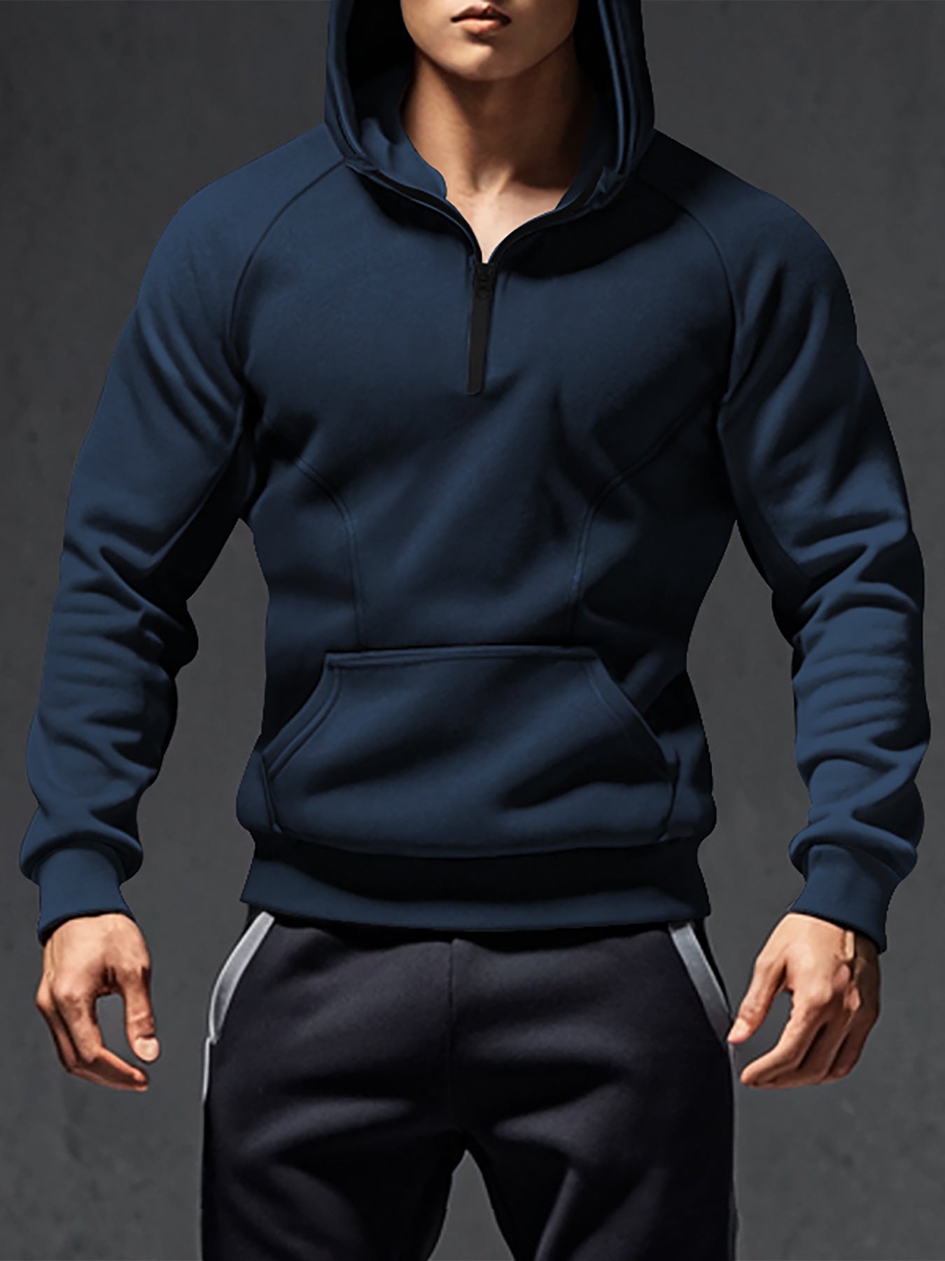 Herren Hoodie Sportlich Halbzipp Reißverschluss - BerlinGlamour