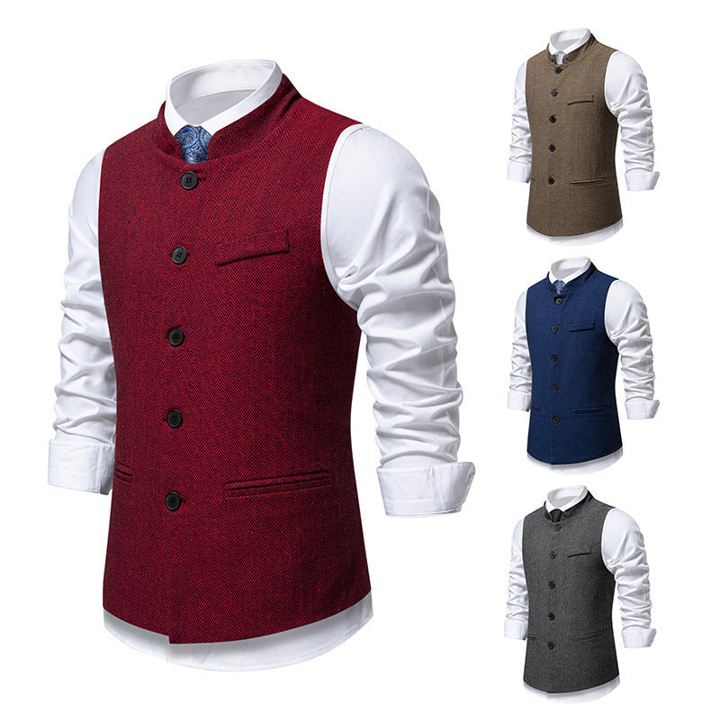 Herren Weste Herringbone Elegante Mit Taschen
