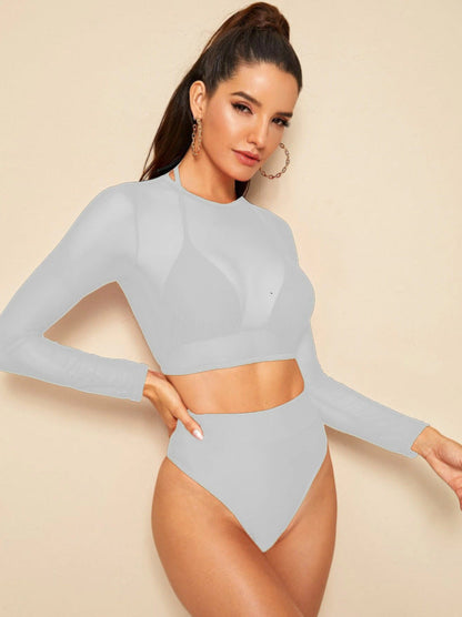 Damen Sport-Bikini-Set Hoch taille Langarm Oberteil