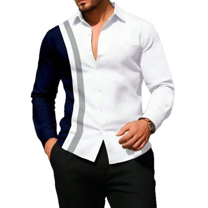 Herren Langarmhemd Modern Asymmetrisch Farbblock Design