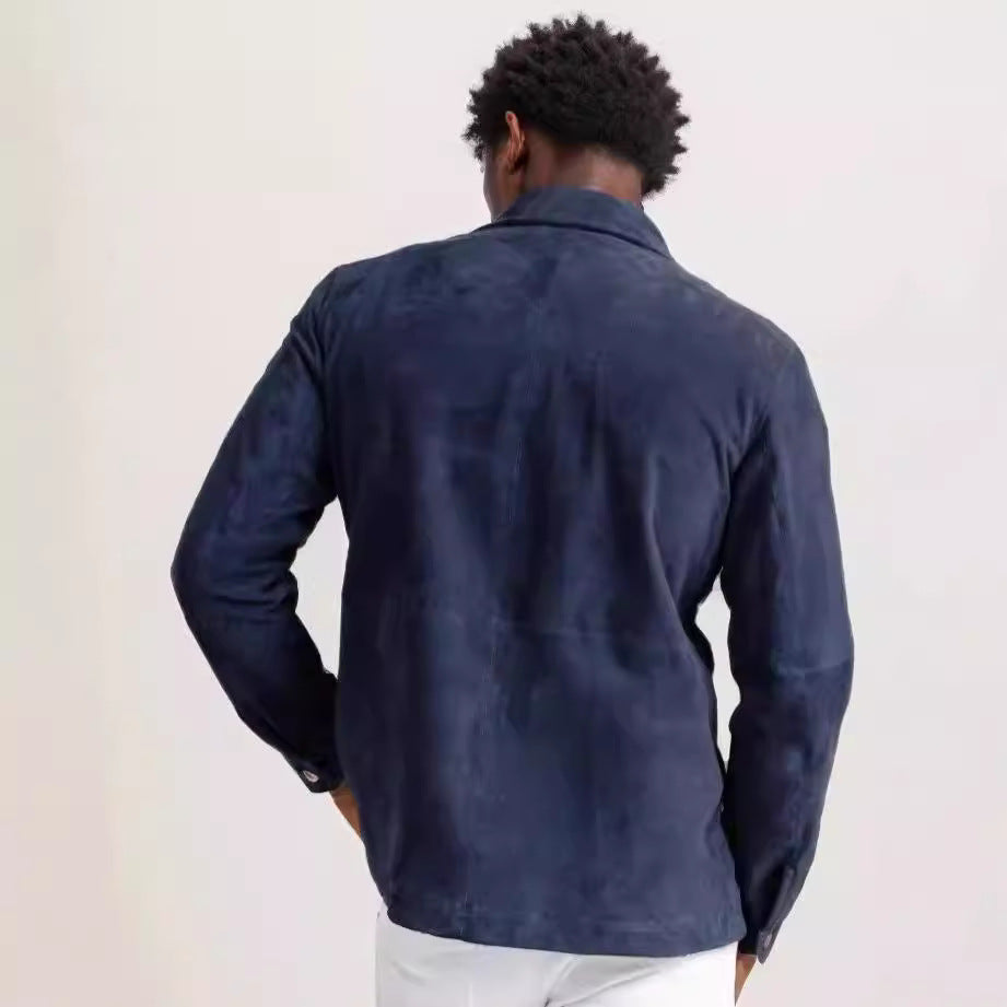 Herren Lederjacke Stehkragen Modern mit Taschen