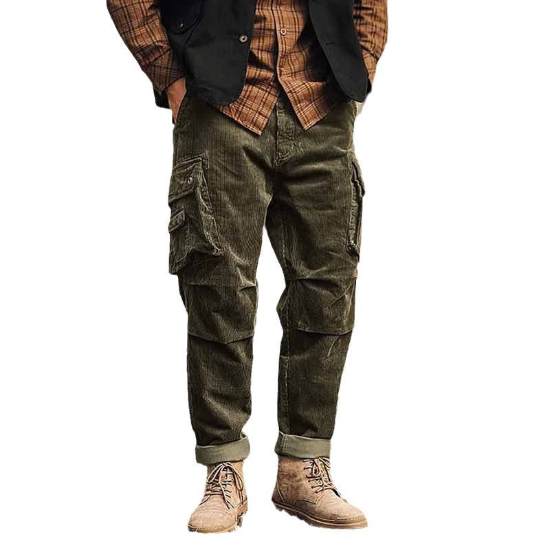 Herren Cargo-Hose Bequem Lässig Cordhose Grün