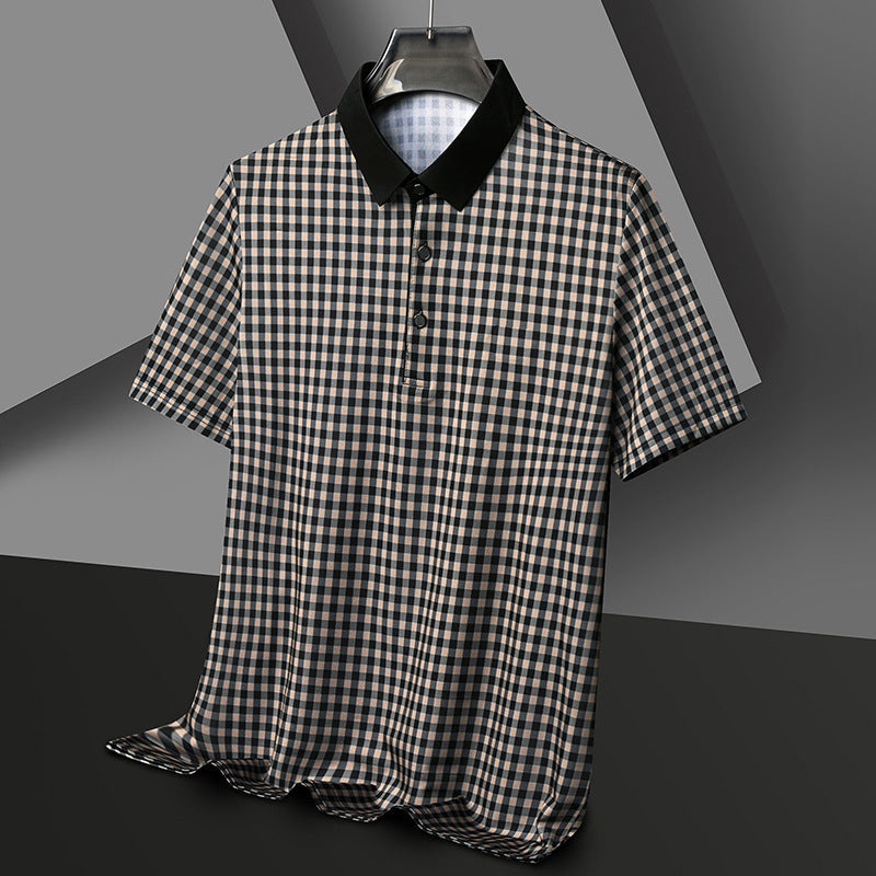 Herren Poloshirt Kariert Kontrastkragen Modern