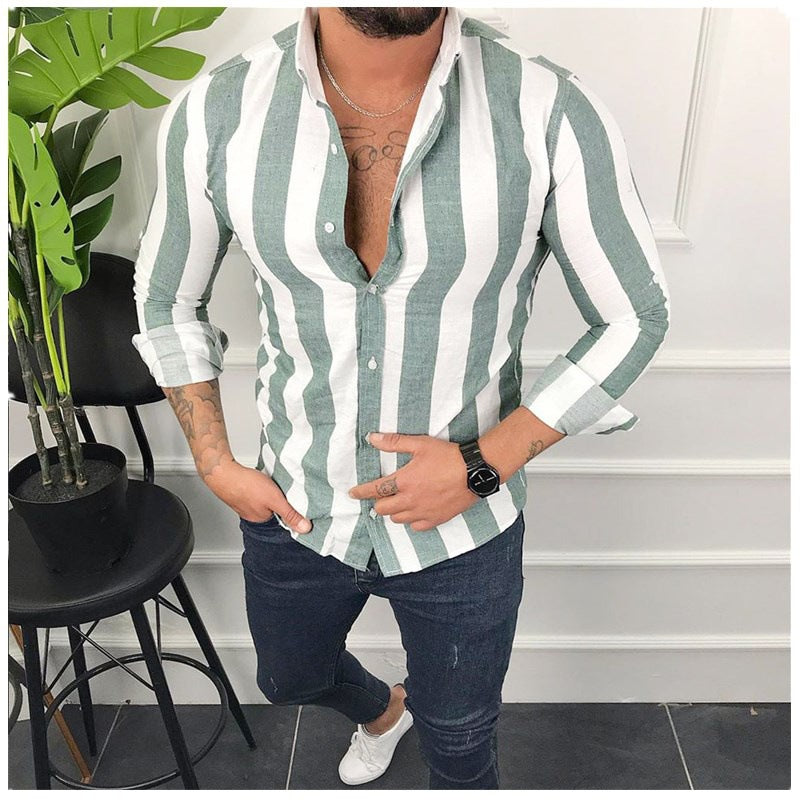 Herren Langarmhemd Streifenmuster Modern Berlin Style
