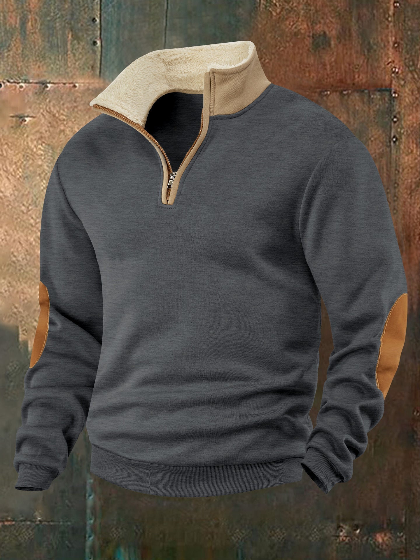 Herren Fleece-Pullover Modern Leder Detail Warm