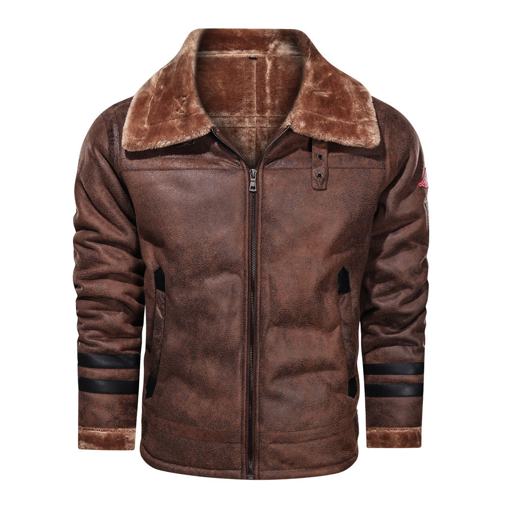 Herren Lederjacke Warm mit Futter Kunstleder Männerjacke