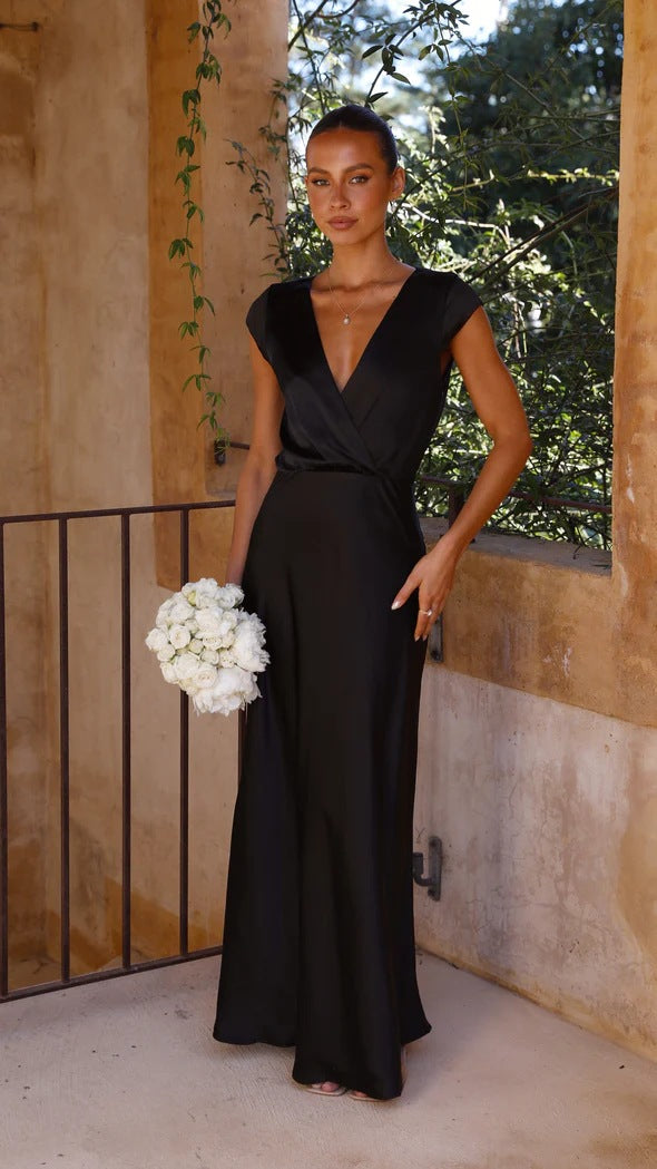 Damen Wickelkleid Satin V-Ausschnitt Elegant