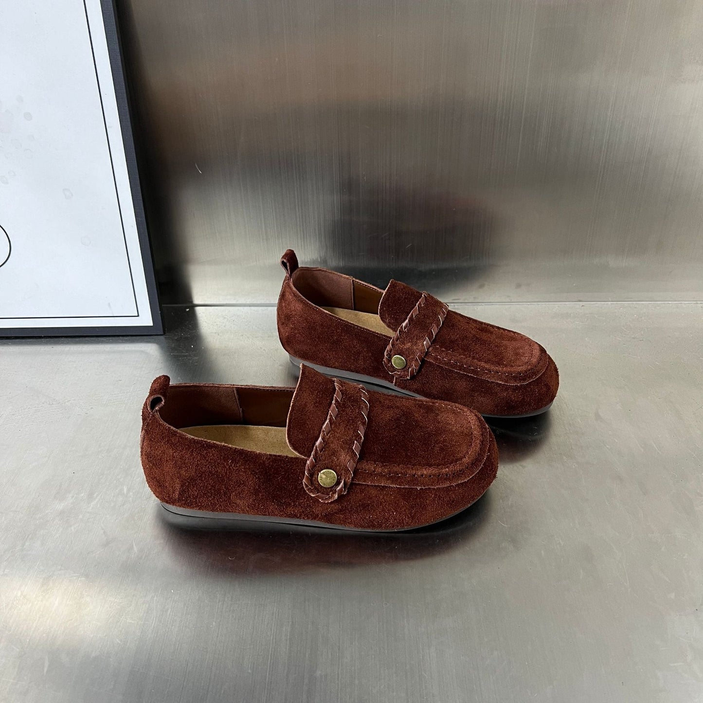 Damen Mokassins Wildleder Schnalle Modern Luxus