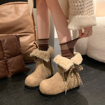 Damen Winterstiefel Weich Warm mit Schnürung
