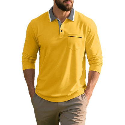 Herren Poloshirt Langarm Elegantes Design mit Brusttasche