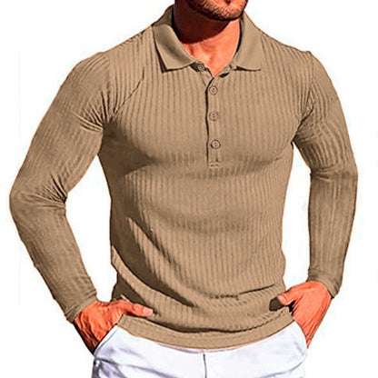 Herren Poloshirt Langarm Elegantes Strukturiert