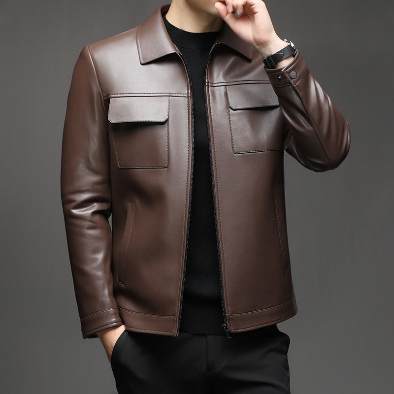Lederjacke Herren Modern Mit Taschen Schwarz - BerlinGlamour