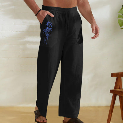 Herren Leinenhose Bequem Sommerlich mit Kordelzug