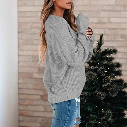 Damen Pullover Feinstrick V-Ausschnitt Lässig Elegant