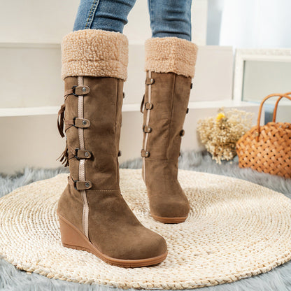 Damen Stiefel Wedge Kuschelig Schnürsenkel Hochzeitsschuhe