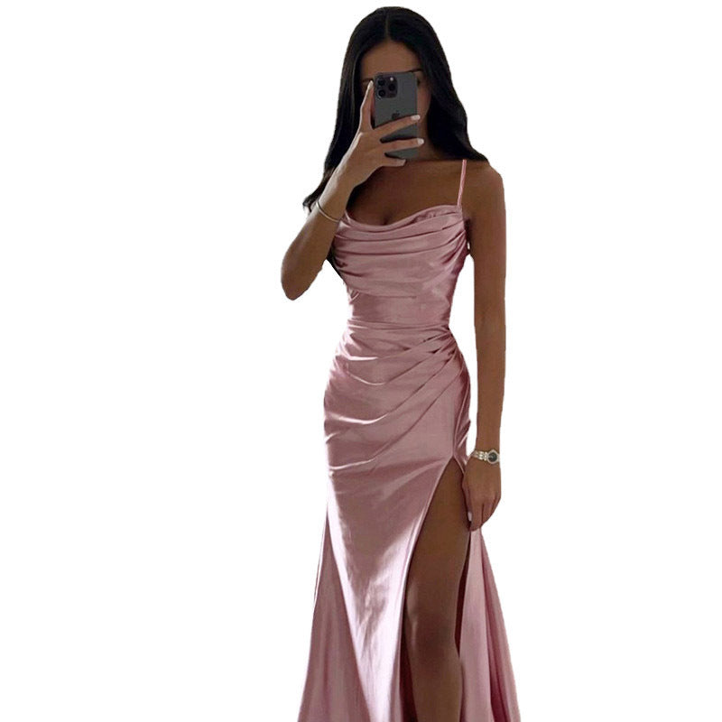 Elegantes Maxikleid Damen Asymmetrisch Raffiniert Lang
