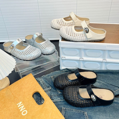 Damen Clogs bequem Flechtmuster verstellbar