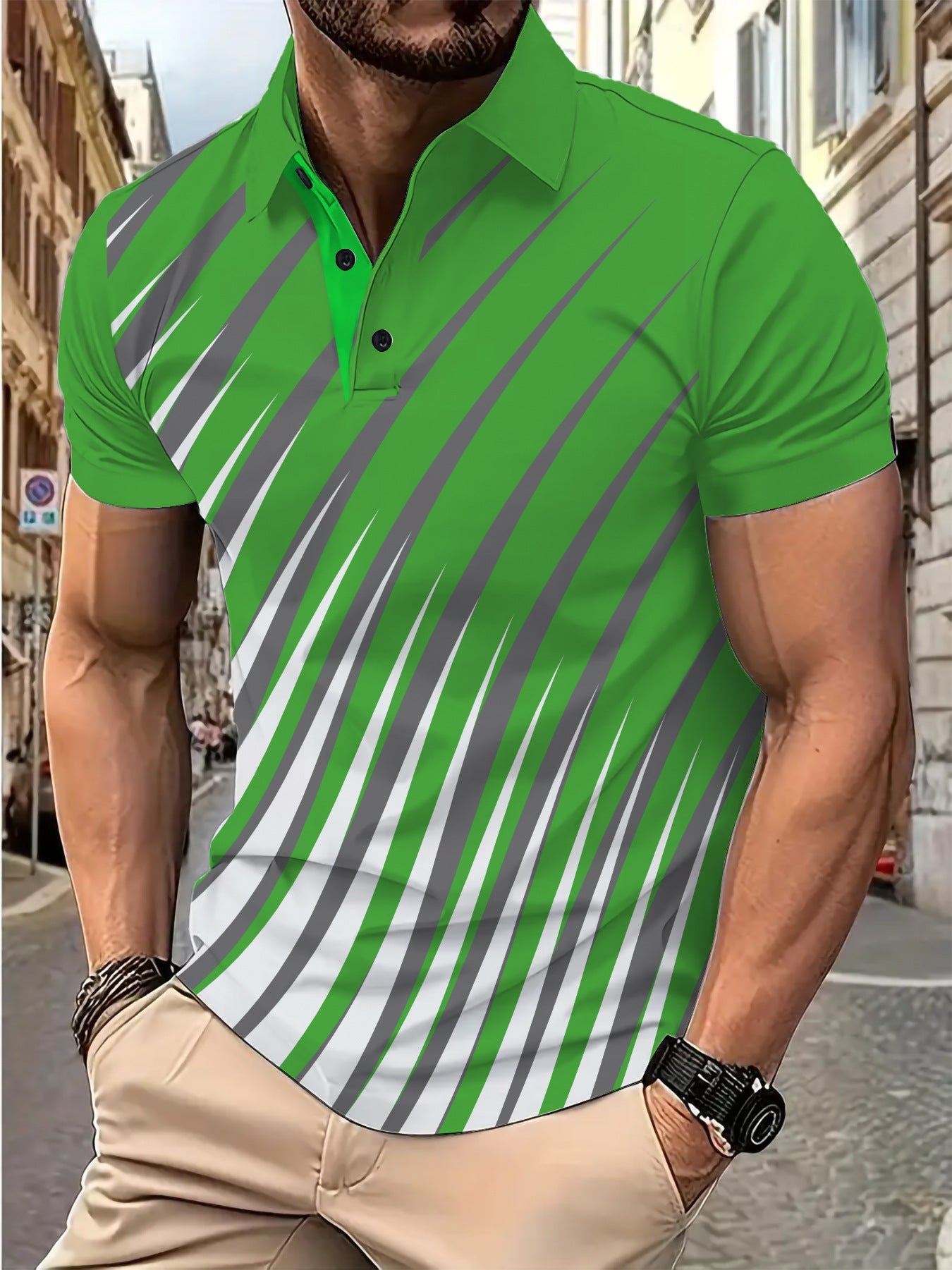 Herren Poloshirt Sportlich Streifenmuster Modern