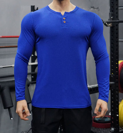 Herren Langarmshirt Strukturiert Knöpfe Modern