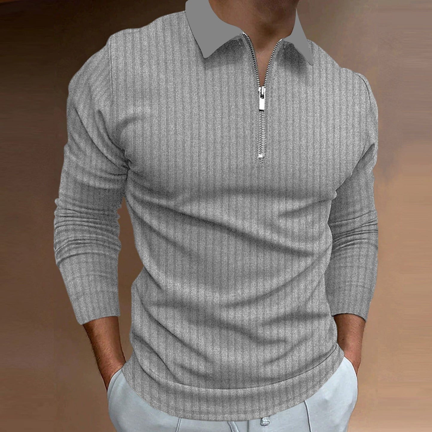 Herren Poloshirt Modern Strukturiert Reißverschluss Elegant