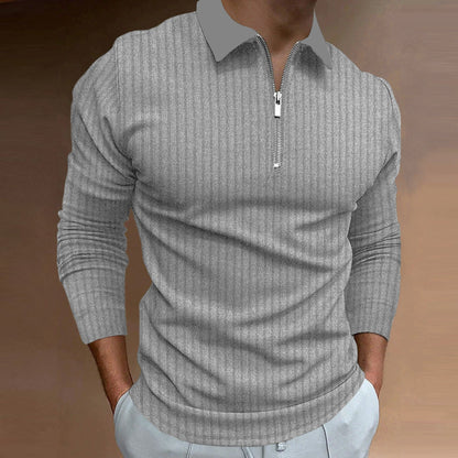 Herren Poloshirt Modern Strukturiert Reißverschluss Elegant
