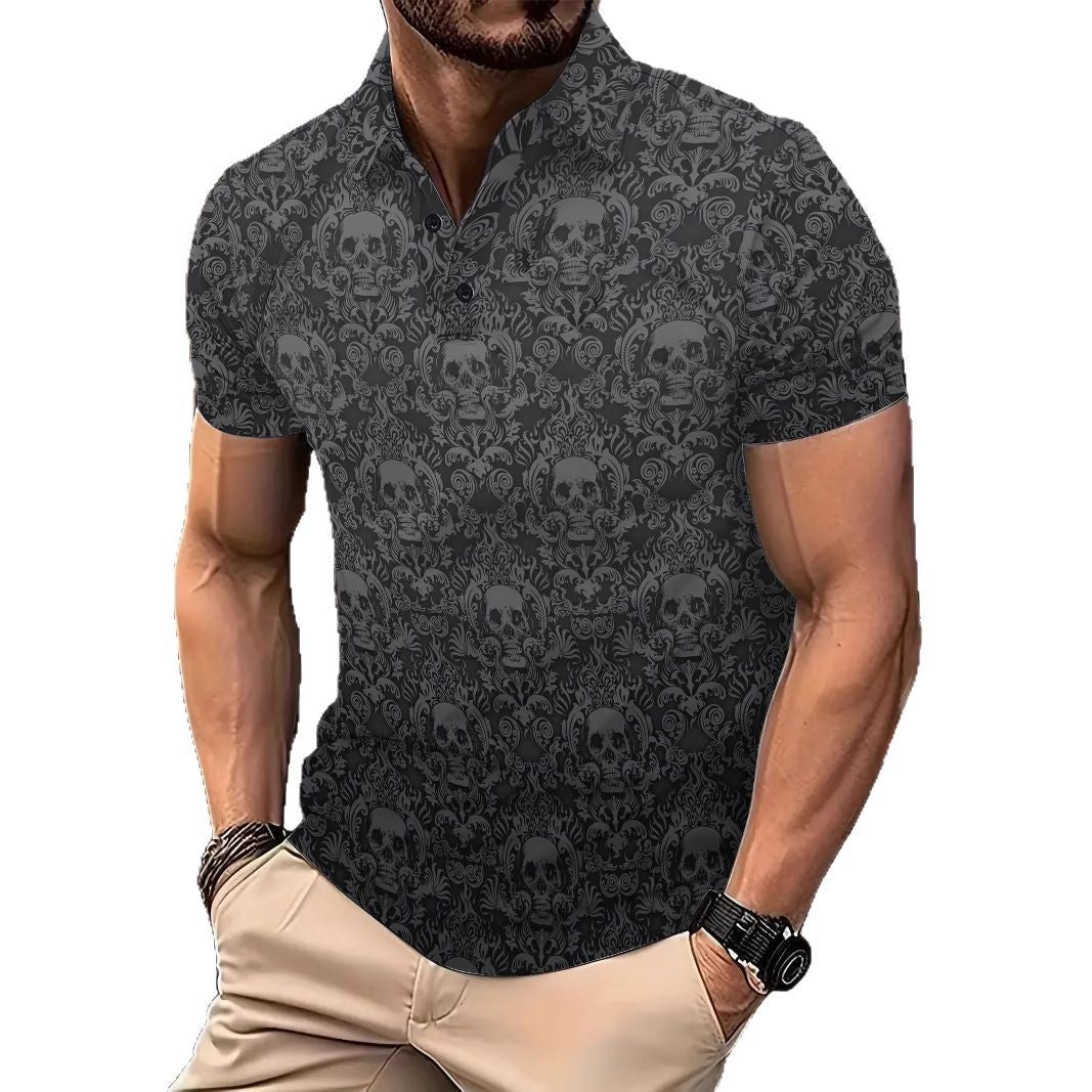 Herren Poloshirt Kurzarm Totenkopf Design atmungsaktiv