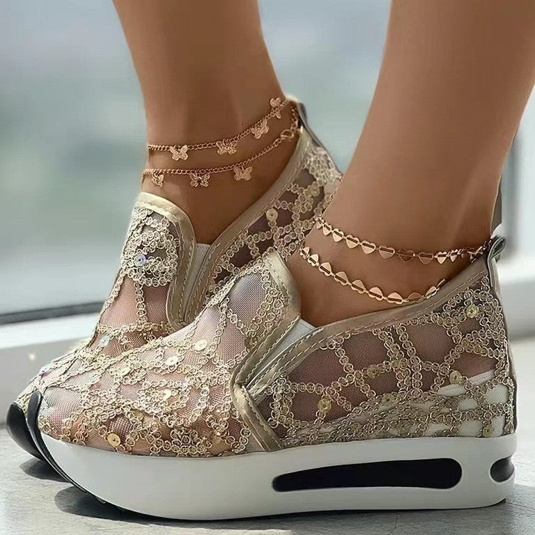 Damen Sneaker Netzdesign Glitzer Schuhe Modisch