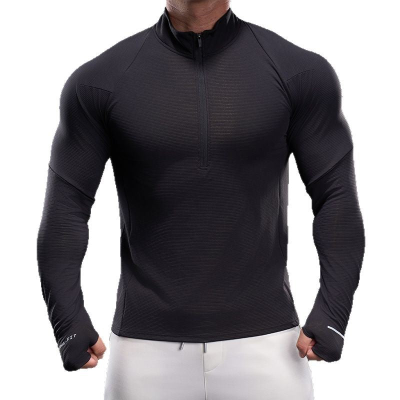 Herren Langarmshirt Funktions-Shirt Stehkragen Sportlich