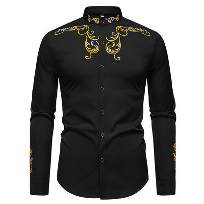 Herren Hemd Langarm Modern mit Stickerei und Slim Fit Kragen