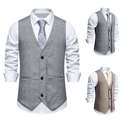 Herren Anzugweste Elegante Herringbone Muster Mit Taschen - BerlinGlamour