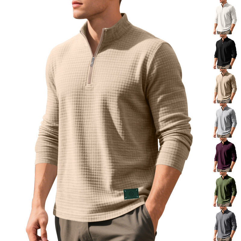 Herren Pullover Struktur Optik Reißverschluss V-Ausschnitt - BerlinGlamour