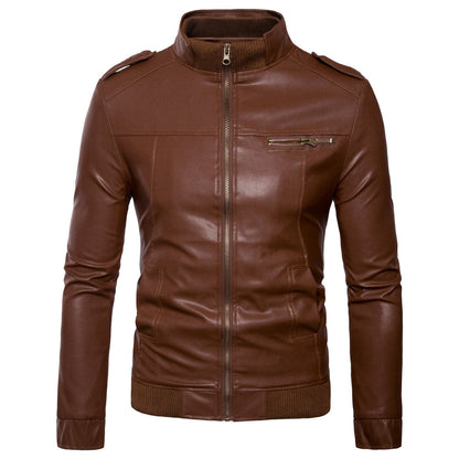 Herren Lederjacke Übergangsjacke Stehkragen Modern