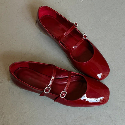 Damen Ballerinas Elegant mit Riemen und Strasssteinen - BerlinGlamour