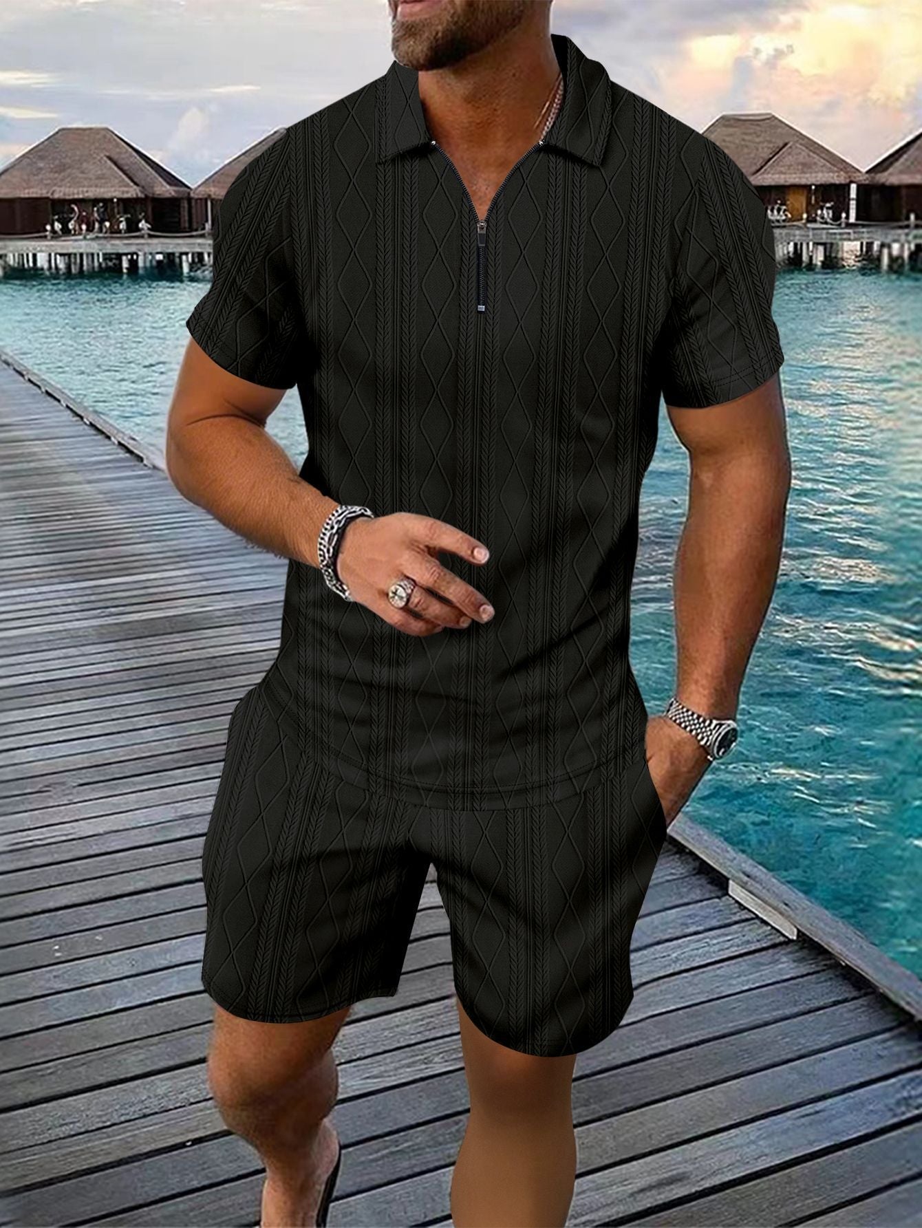 Herren Anzug Reißverschluss Freizeitanzug Modern