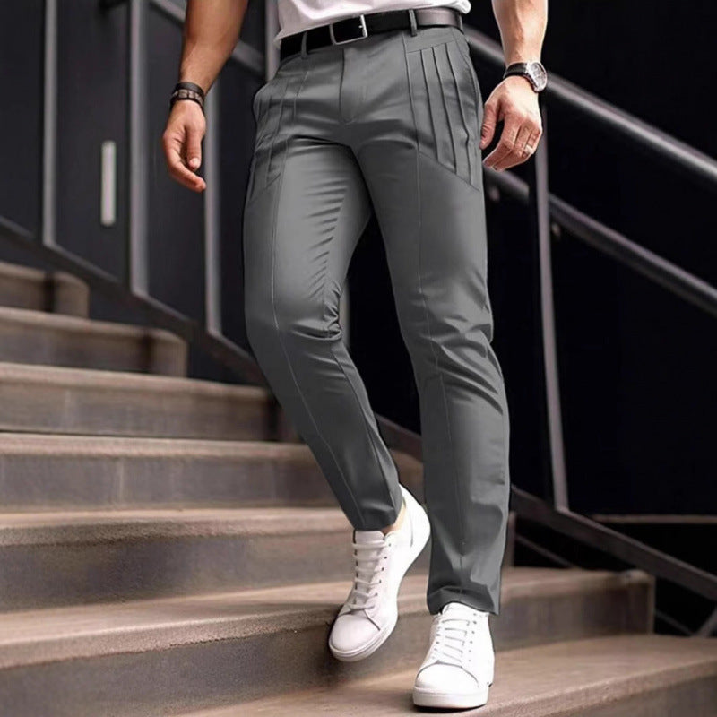 Herren Anzughose Slim Fit Plisé Elegant Schwarz