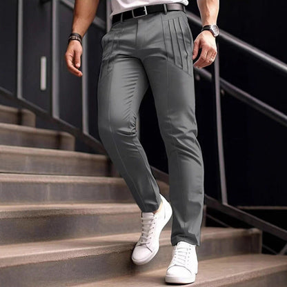 Herren Anzughose Slim Fit Plisé Elegant Schwarz