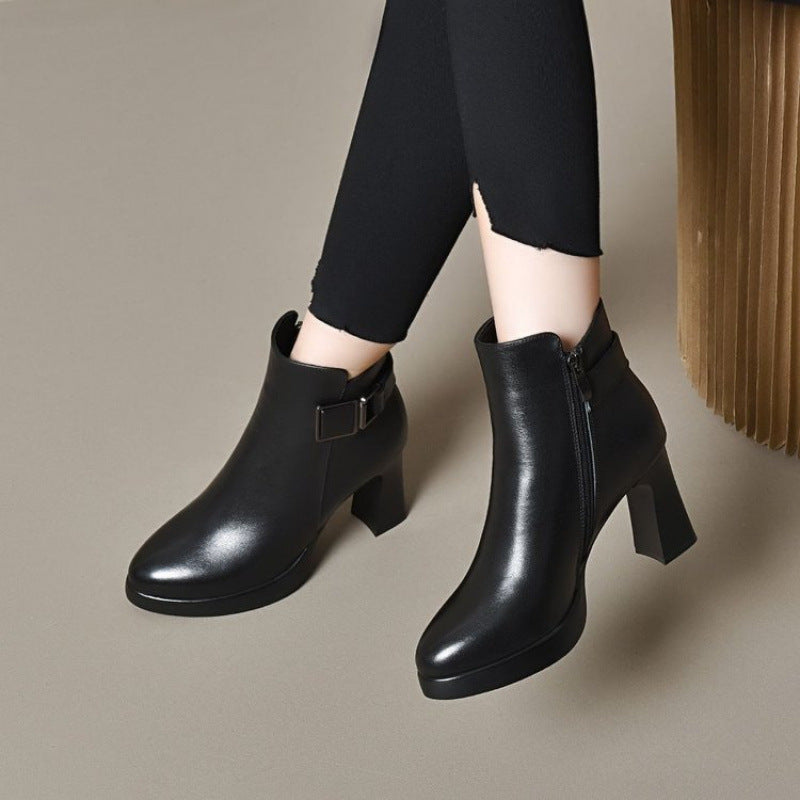 Damen Stiefeletten Elegante Blockabsatz Riemen Verstellbar
