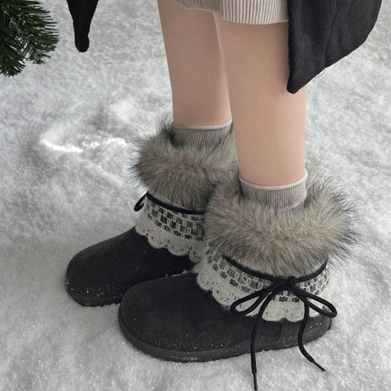 Damen Winterboots Flauschig Warm mit Fellkragen und Schnürsystem