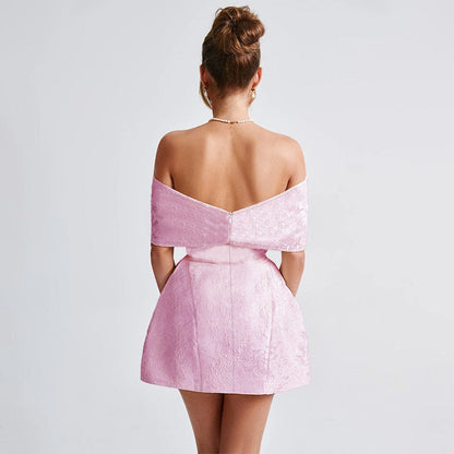 Damen Cocktailkleid Off Shoulder Blumenmuster Rüschen Elegant