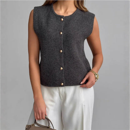 Damen Strickweste Elegante Knopfverschluss Modern