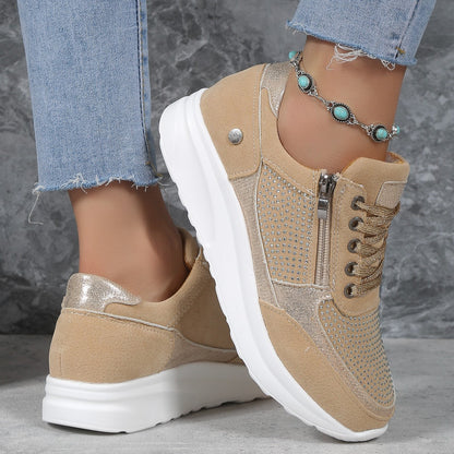 Damen Sneaker Strass Glitzer Reißverschluss Modern