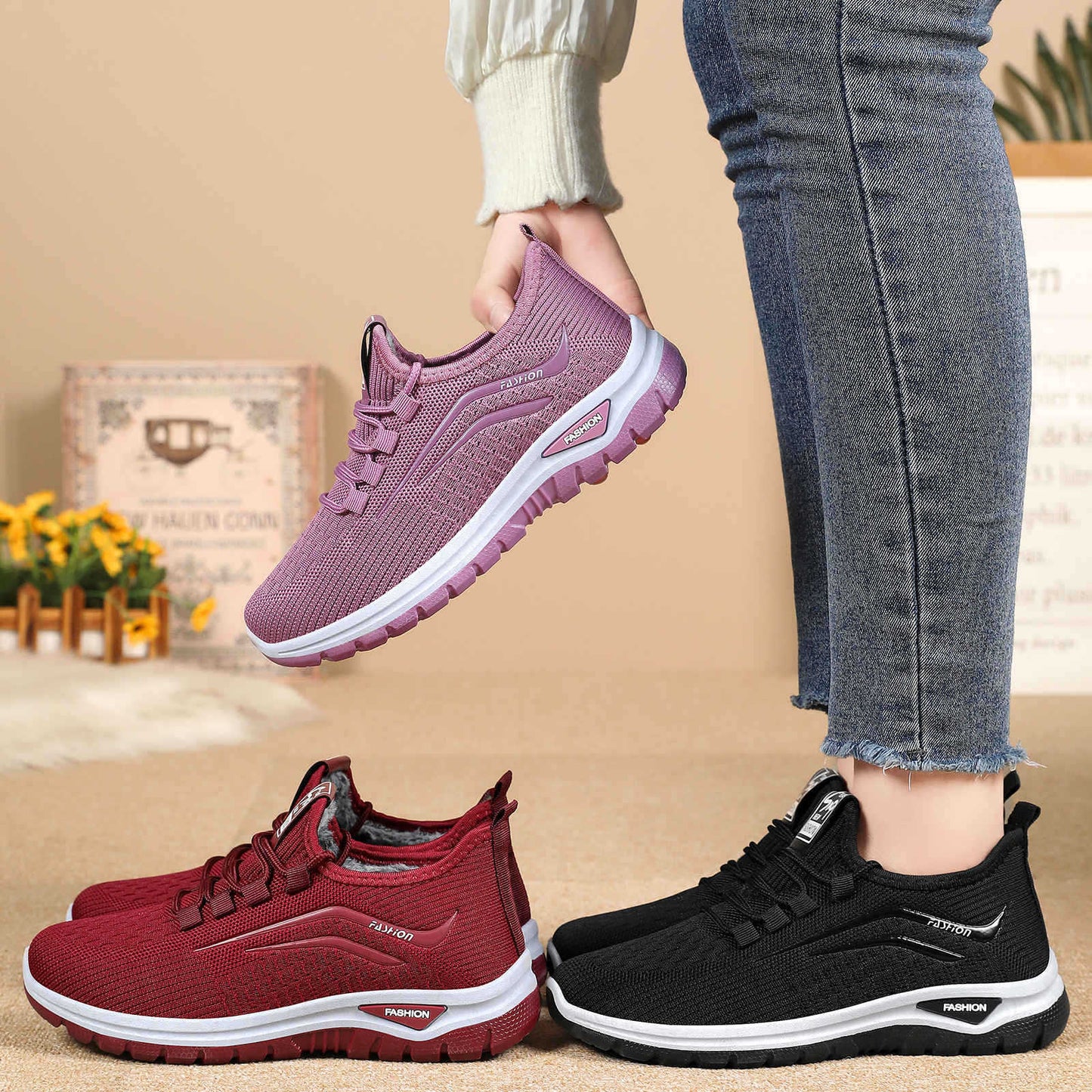 Damen Sneaker Atmungsaktiv Komfortschuh Sportlich