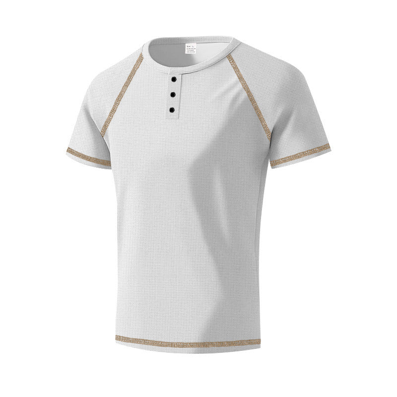 Herren Kurzarm Hemd Modern mit Kontrastknöpfen Trendy Style