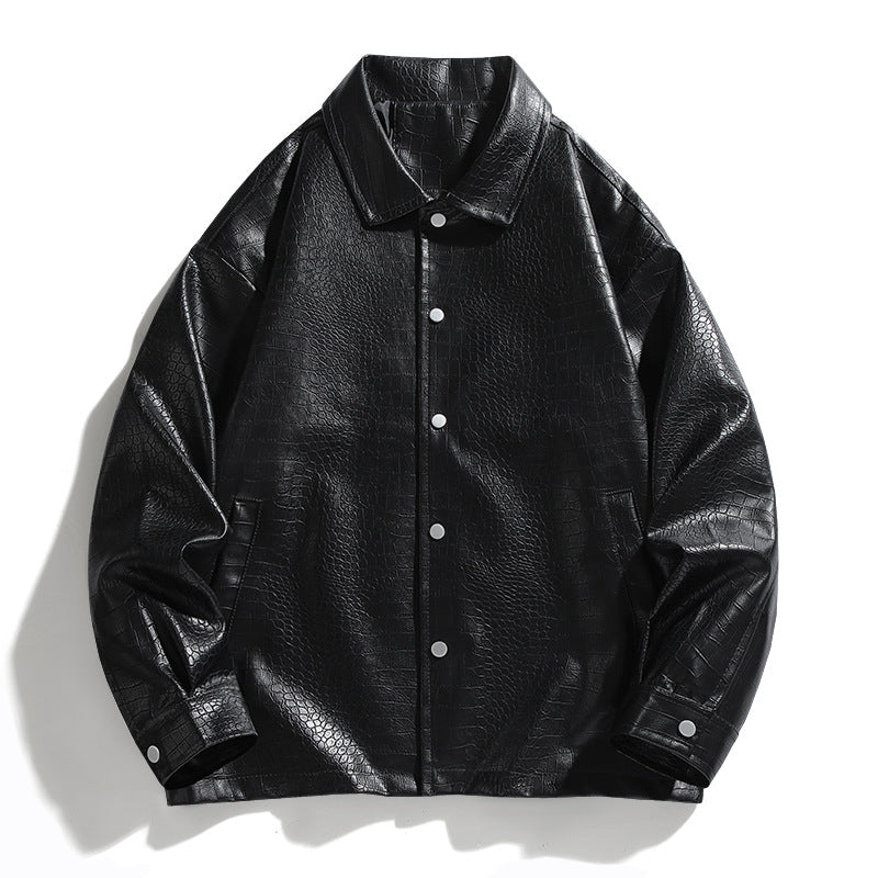 Herren Lederjacke Kunstleder Croco Optik Schwarz
