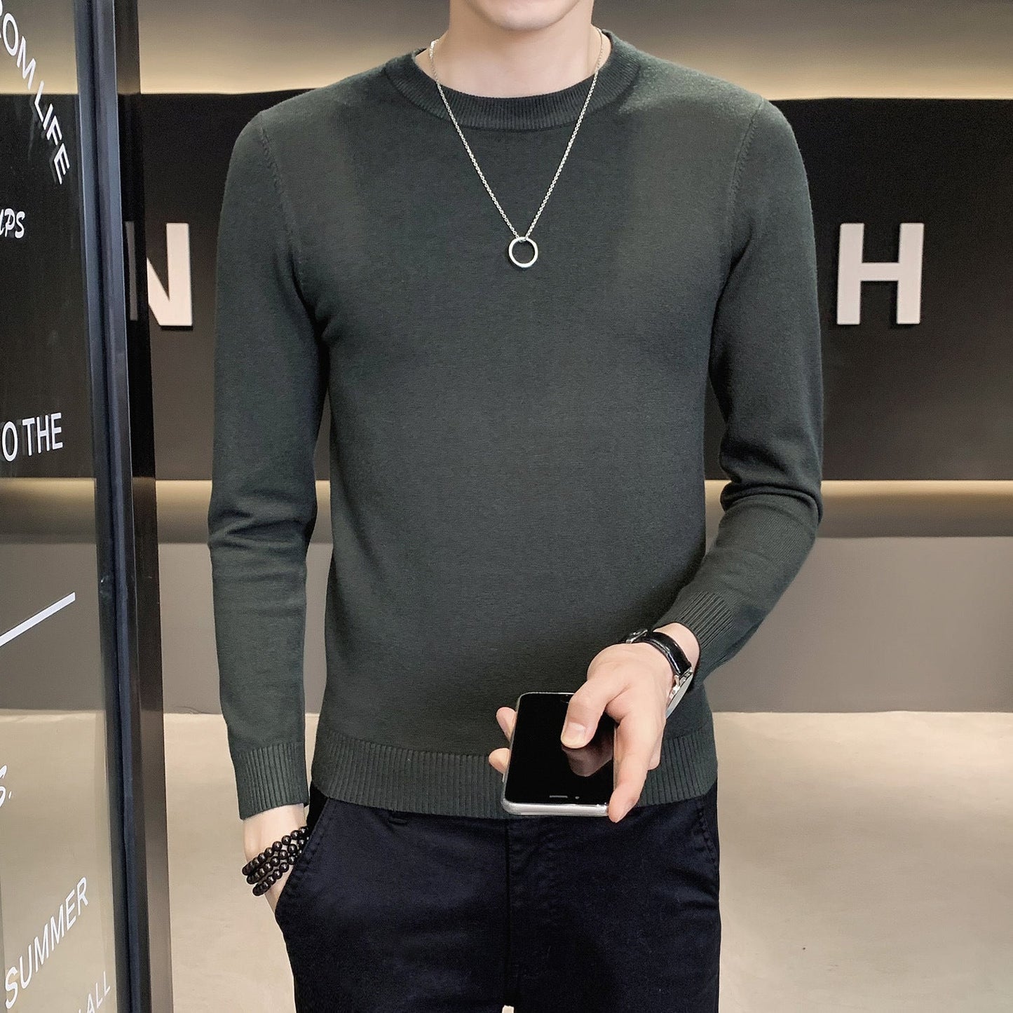 Herren Strickpullover Hochwertig Modern Schwarz