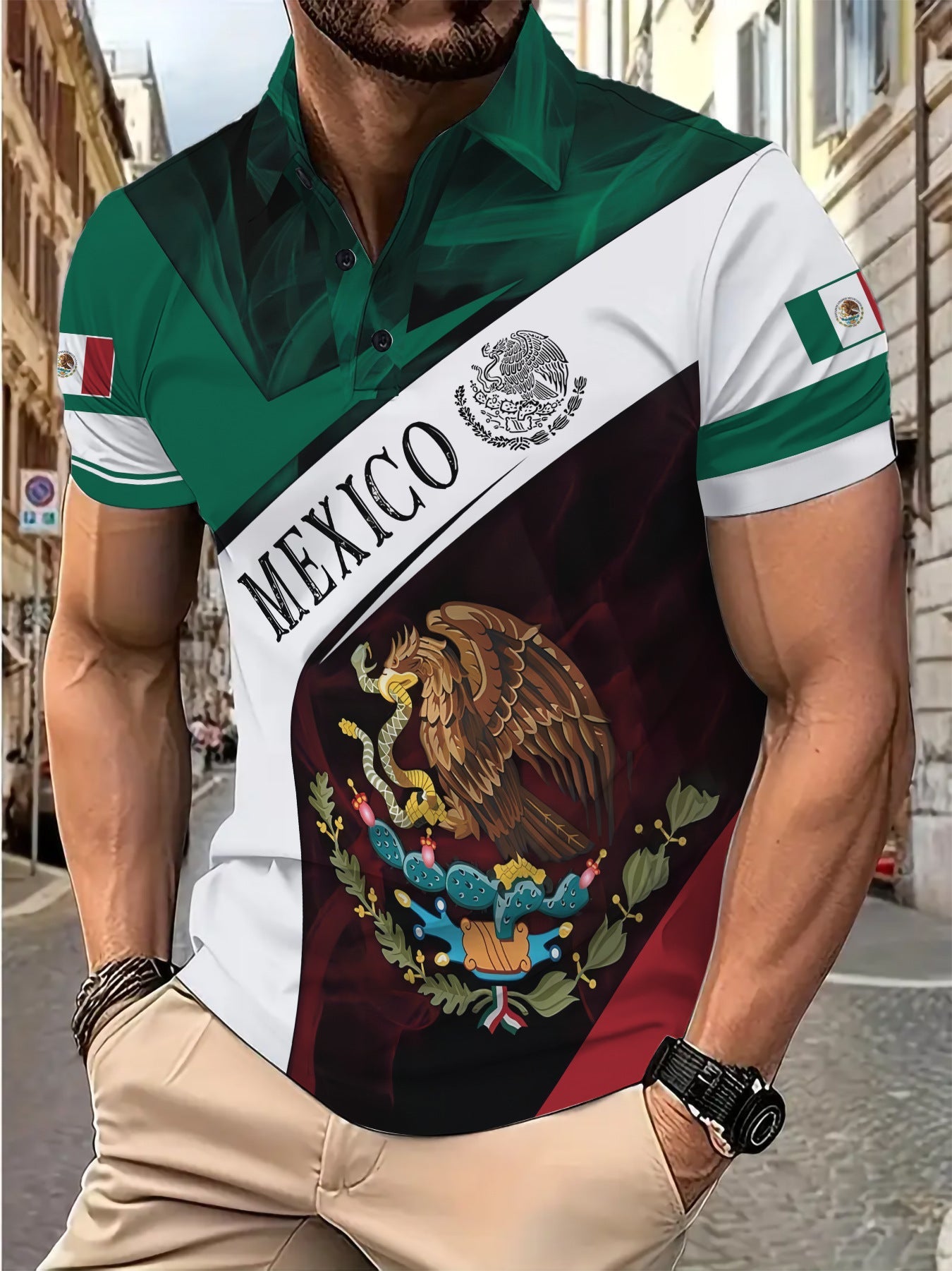 Herren Polohemd Mexiko Flagge Nationaldesign