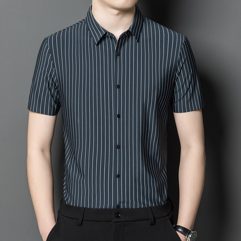 Herren Kurzarmhemd Streifen Elegant Slim Fit