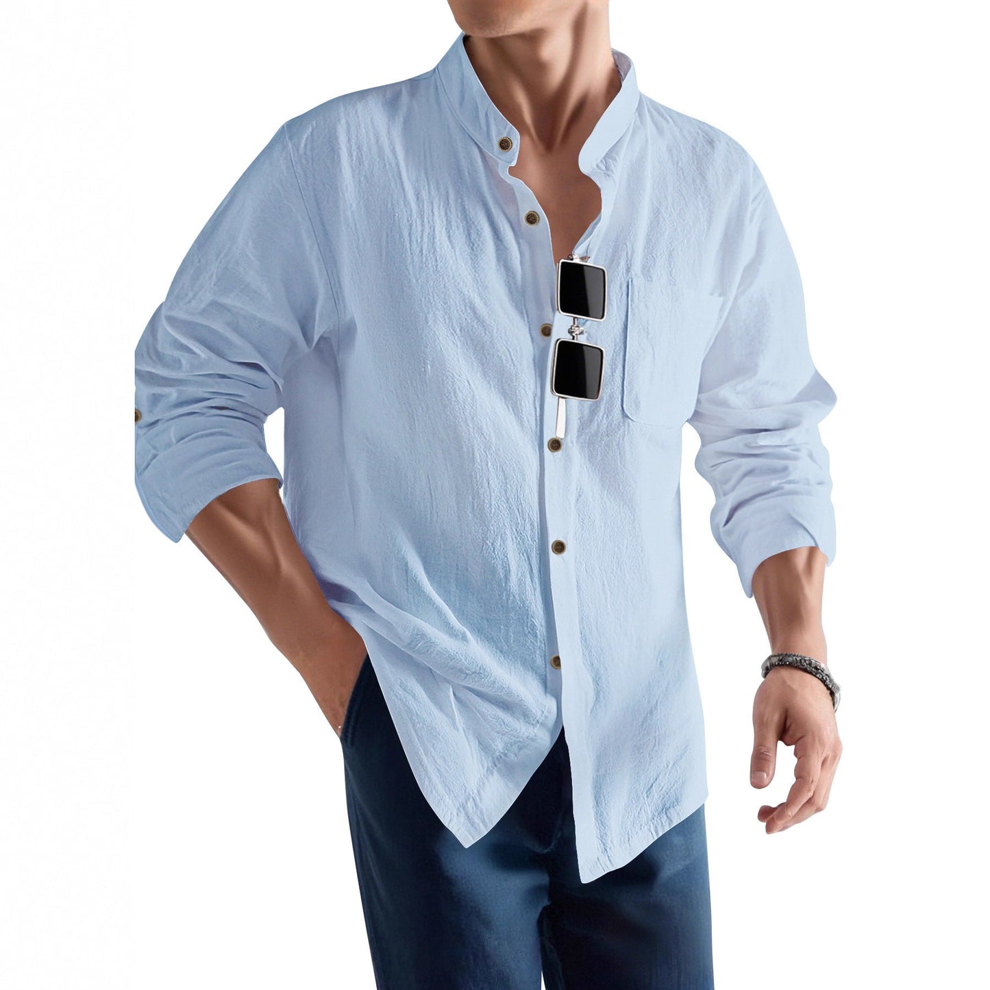 Herren Langarmhemd Slim Fit Henley Ausschnitt Modern